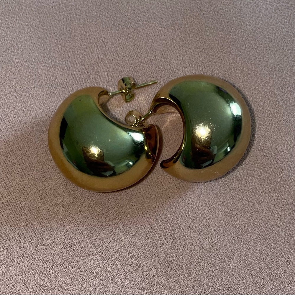 Gold Chunky Dome Hoop Earrings - Picture 10 of 10